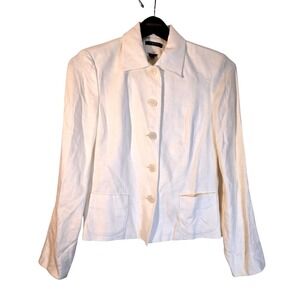 Chaps Womens Pearl White 100% Linen Button Front Collared Blazer Jacket Size 8